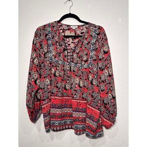 ORIENTIQUE‎ Naturally AUSTRALIAN Boho Paisley Peasant Blouse Tunic Red XS